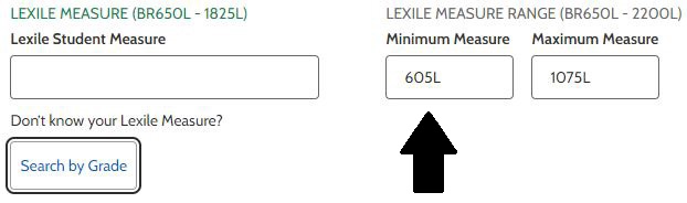 This is an image highlighting the auto population of Lexile range after submitting the Measure by Grade fields.