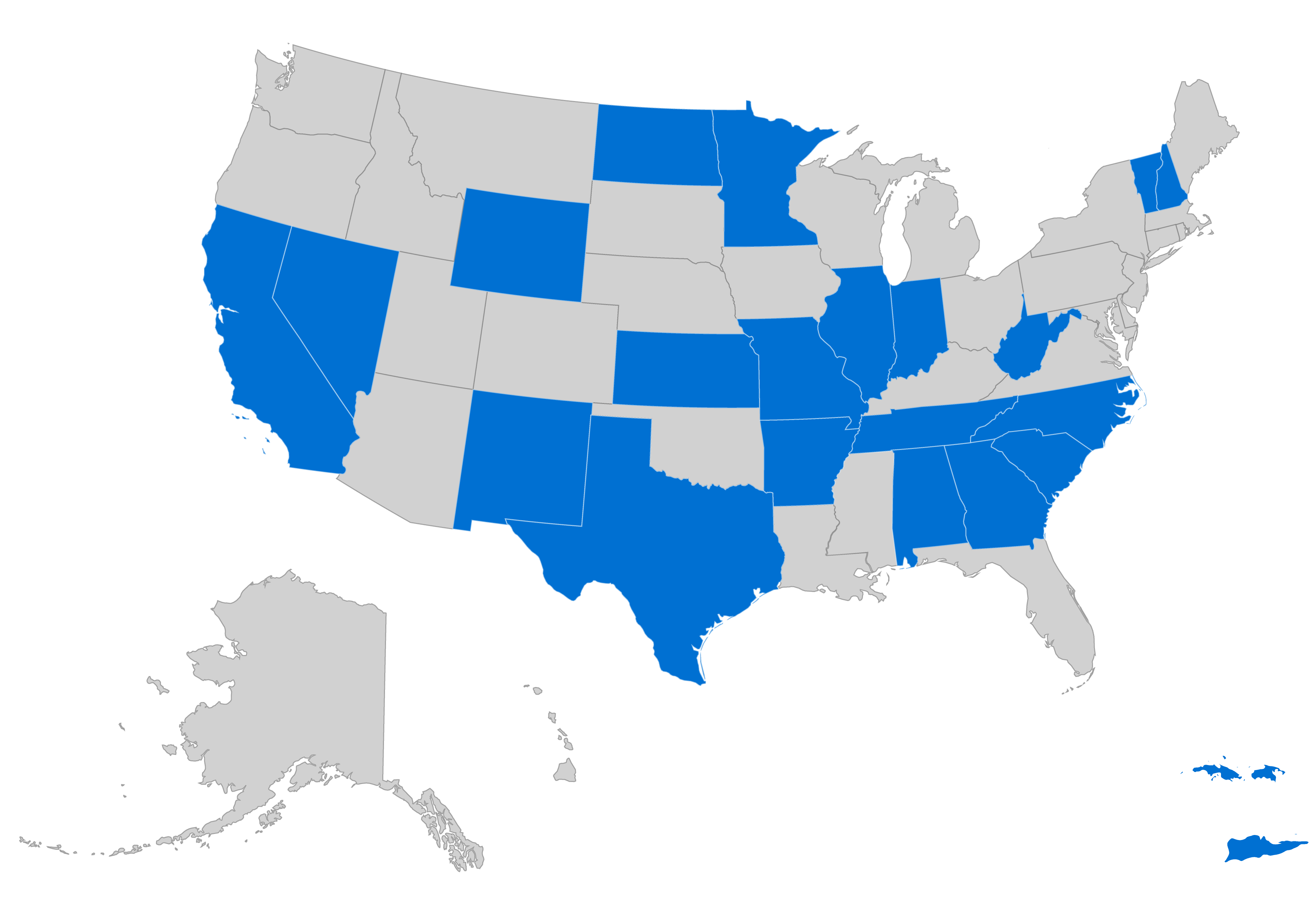 This is a map of the US with Partner states highlighted